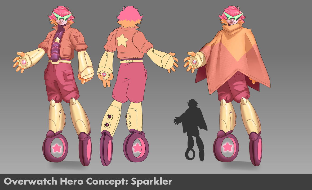 Sparkler is a speedy DPS hero with electric gauntlets, miraculous missiles, and chaotic explosions.